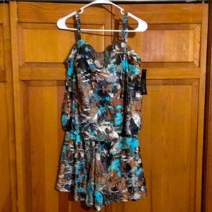 BRAND NEW St. Tropez Foiled Palm Station Blouson Romper Swimsuit SIZE 16